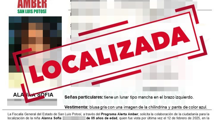 FISCALÍA DE SLP INFORMA LA LOCALIZACIÓN DE ALANNA SOFIA