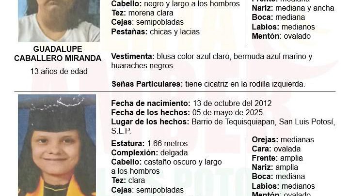 FISCALÍA DE SLP ACTIVA ALERTA AMBER PARA LOCALIZAR A DOS NIÑAS