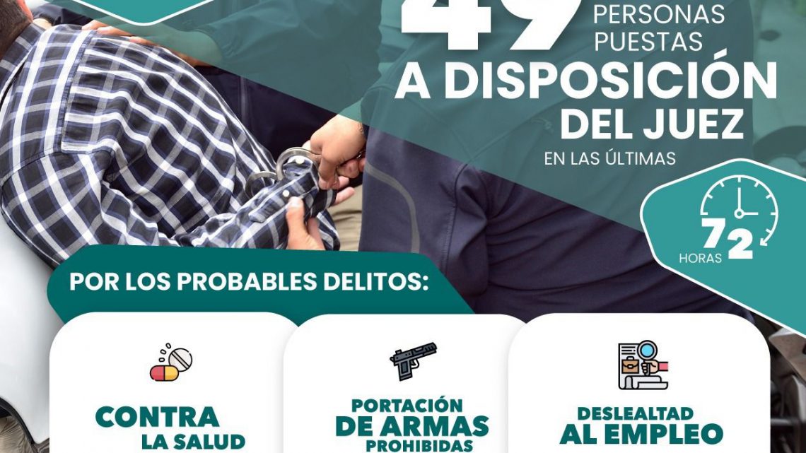 FGESLP PONE A DISPOSICIÓN DEL PODER JUDICIAL A 49 PERSONAS POR DIVERSOS DELITOS