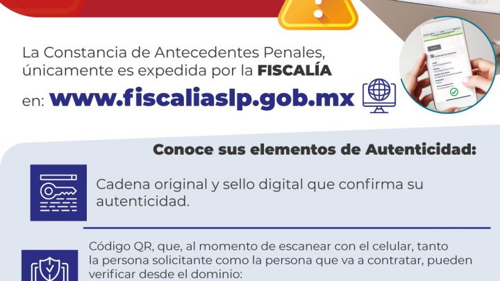FISCALÍA DE SLP EMITE CONSTANCIAS DE NO ANTECEDENTES PENALES DE FORMA EXPEDITA Y EN LÍNEA