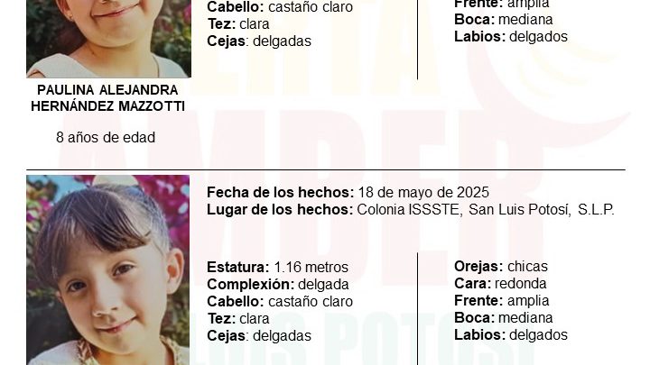 FISCALÍA INICIÓ UNA ALERTA AMBER PARA LOCALIZAR A DOS NIÑAS EN LA CAPITAL POTOSINA
