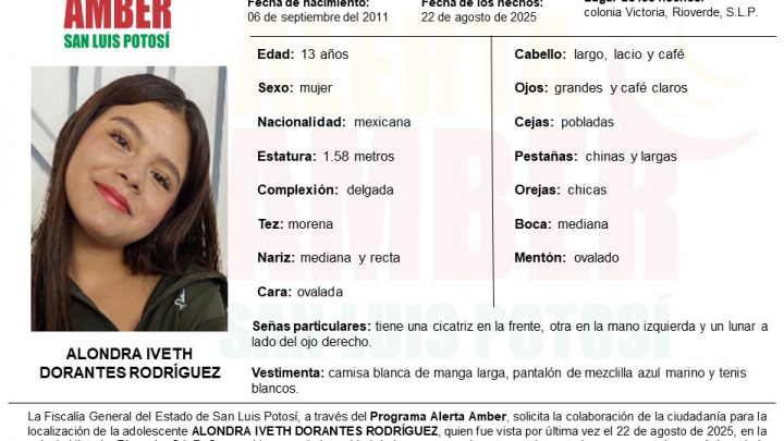 ACTIVA FGESLP ALERTA AMBER PARA LOCALIZAR A ADOLESCENTE EN RIOVERDE