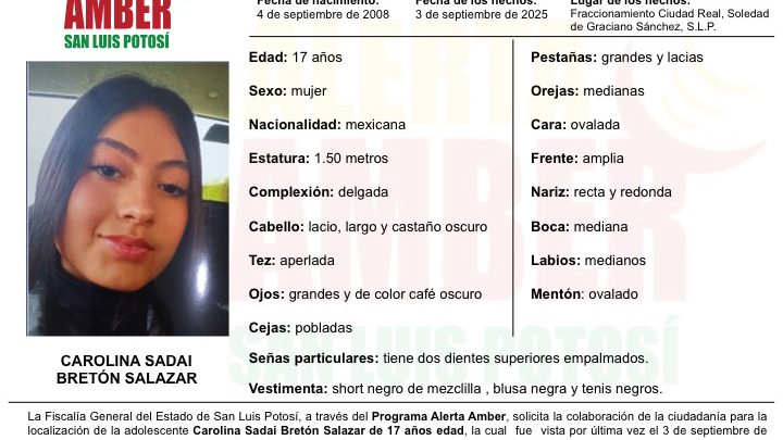 ACTIVA FGESLP ALERTA AMBER PARA LOCALIZAR A ADOLESCENTE EN SOLEDAD DE GRACIANO SÁNCHEZ