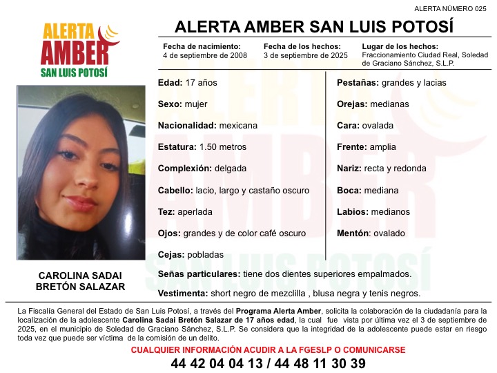ACTIVA FGESLP ALERTA AMBER PARA LOCALIZAR A ADOLESCENTE EN SOLEDAD DE GRACIANO SÁNCHEZ ACTIVA FGESLP ALERTA AMBER PARA LOCALIZAR A ADOLESCENTE EN SOLEDAD DE GRACIANO SÁNCHEZ