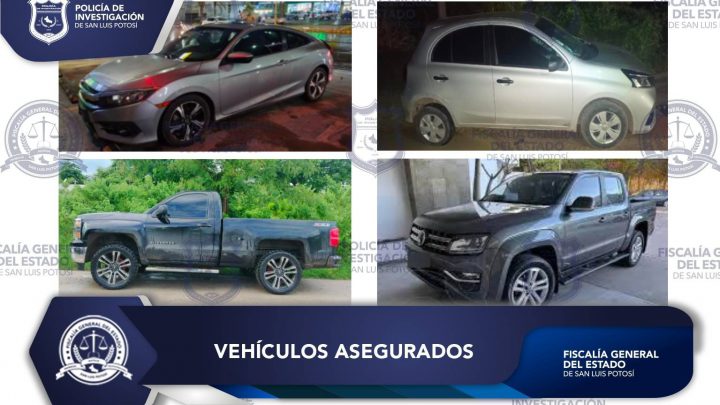 POLICÍA DE INVESTIGACIÓN POTOSINA LOGRA ASEGURAR CUATRO VEHÍCULOS CON DIVERSAS IRREGULARIDADES