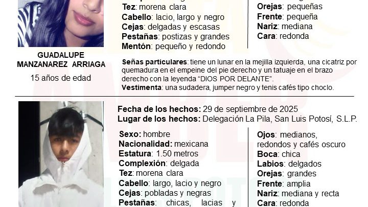 FISCALÍA INICIA ALERTA AMBER PARA LOCALIZAR A DOS ADOLESCENTES EN LA CAPITAL POTOSINA