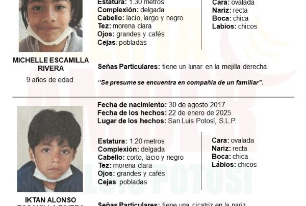 FISCALÍA INICIA UNA ALERTA AMBER PARA LOCALIZAR A DOS NIÑOS EN SLP