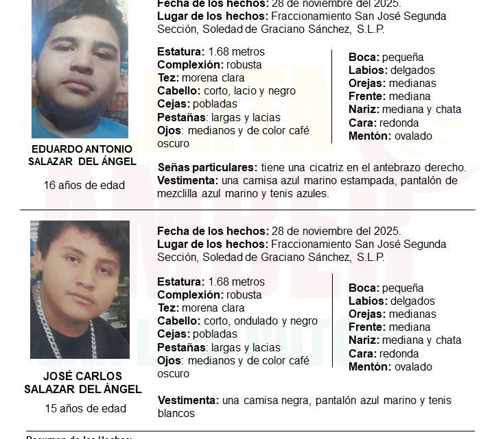 FISCALÍA INICIA ALERTA AMBER PARA LOCALIZAR A DOS ADOLESCENTES EN LA ZONA METROPOLITANA