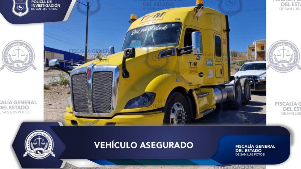 AGENTES DE FISCALÍA RECUPERAN TRACTOCAMIÓN CON REPORTE DE ROBO EN LA CAPITAL POTOSINA
