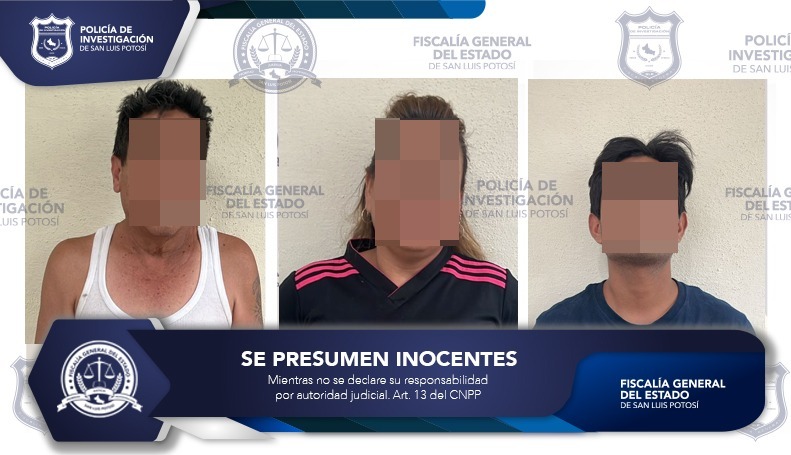 DOS HOMBRES Y UNA MUJER SON CAPTURADOS POR FGESLP POR PROBABLE HOMICIDIO CALIFICADO EN LA CAPITAL POTOSINA